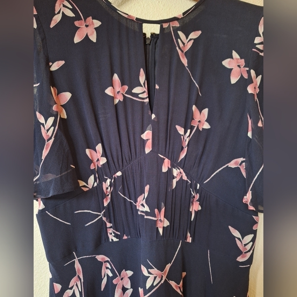 Shoshanna Womens 100% Silk Navy/Pink Floral Flutter Sleeve Dress Size 8 - Picture 6 of 10